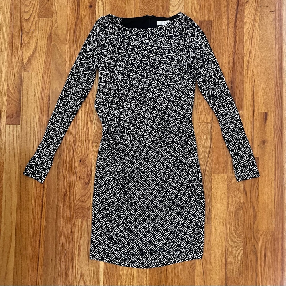 LOFT Maternity Black & White Long Sleeve Dress – Size M